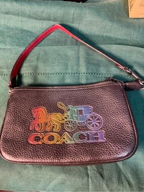 Coach Black Pebbled Leather Nolita 19 with Rainbow Coach Carriage Patch